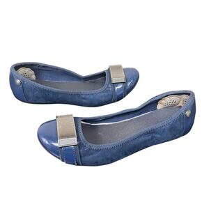Anne Klein US 6.5 Navy Blue Patent Leather Walking Ballet Flat Shoes Office Work